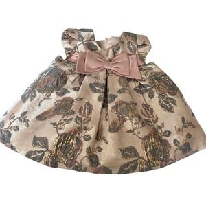 Iris & Ivy Baby Girl Floral Brocade Party Dress Gold Pink Metallic 6/9M W0-11705